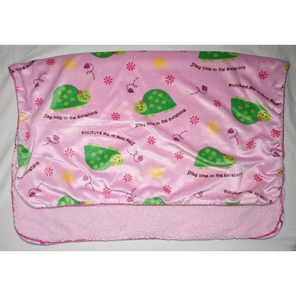 SL Home Fashions Pink Turtle Baby Blanket Play Time In The Sunshine Plush 119741